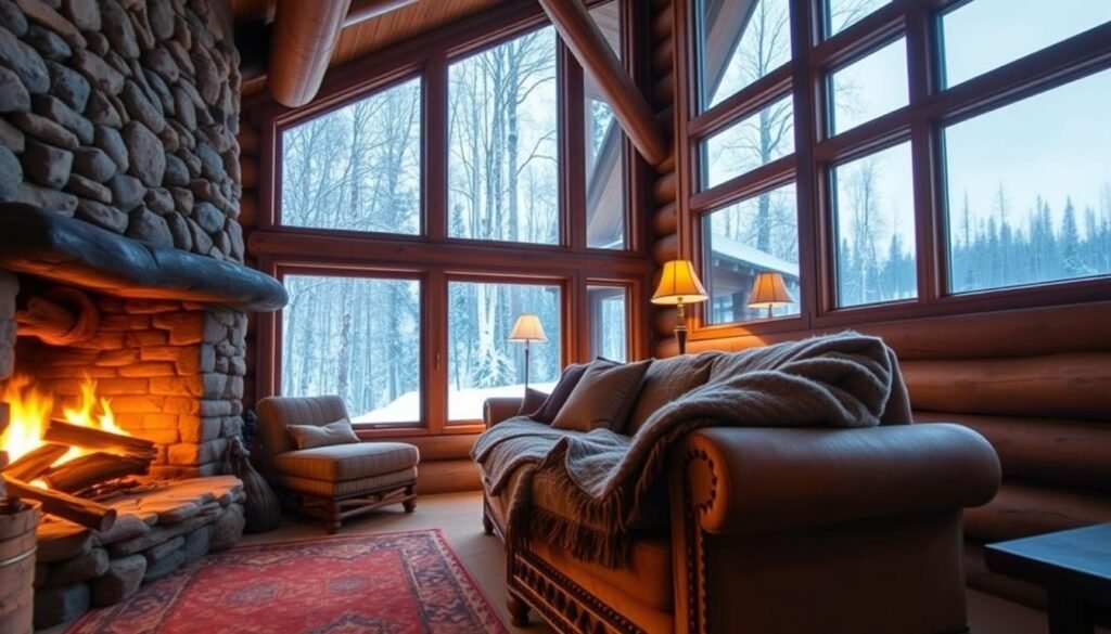 cozy log cabin interior